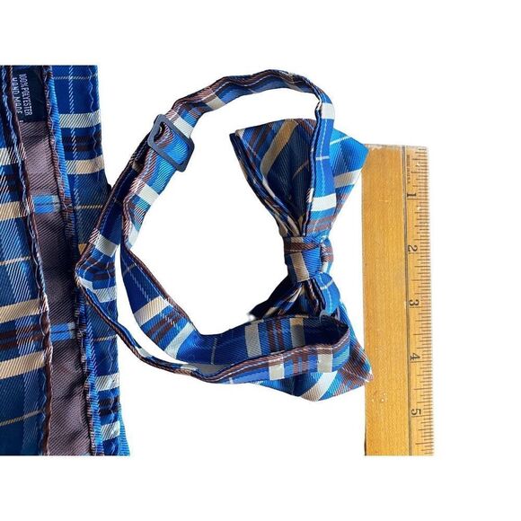 Plaid pocket square adjustable bow tie blue white plaid polyester - Picture 7 of 8